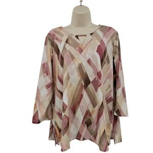 Alfred Dunner Top Women L Pink Metallic Abstract Print Tunic Feminine Fairy